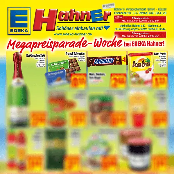 EDEKA Hahner Prospekt Megapreispwoche mit Angeboten, Markenprodukten und Preisangaben